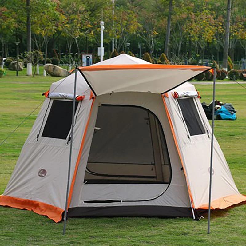 UV Hexagonal Large Size Aluminum Pole Automatic Outdoor Camping Big Tent Family Travel 4-6Persons Awning Tourist Garden Pergola