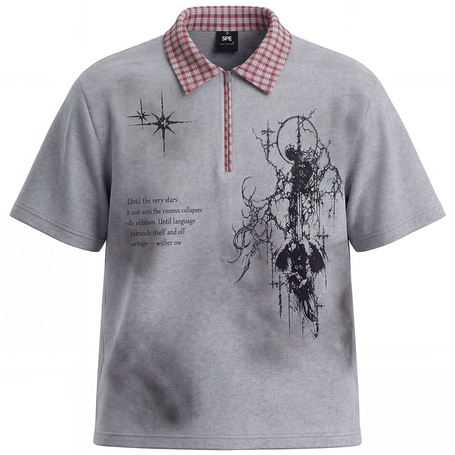 Men's T-shirt Black White Washed Distressed Rivet Loose Oversized Hip Hop Y2K Tshirts Casual Tee Tops