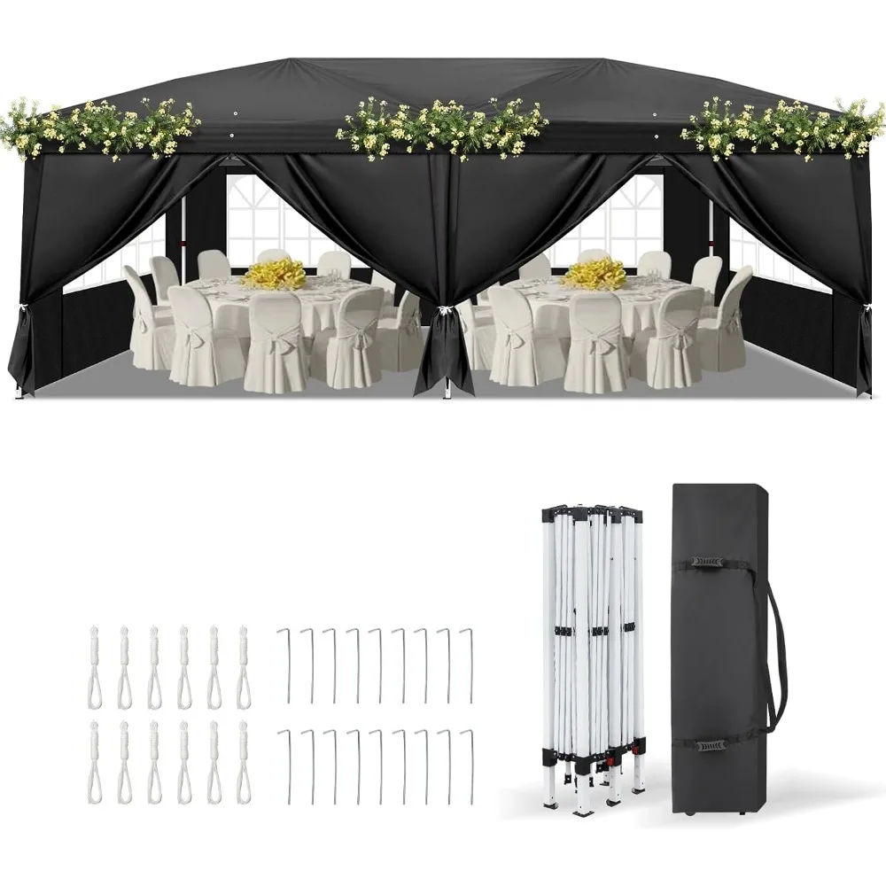 10x20 ft Pop Up Canopy Tent 6 Sidewalls Carry Bag Outdoor Patio Event Commercial Black