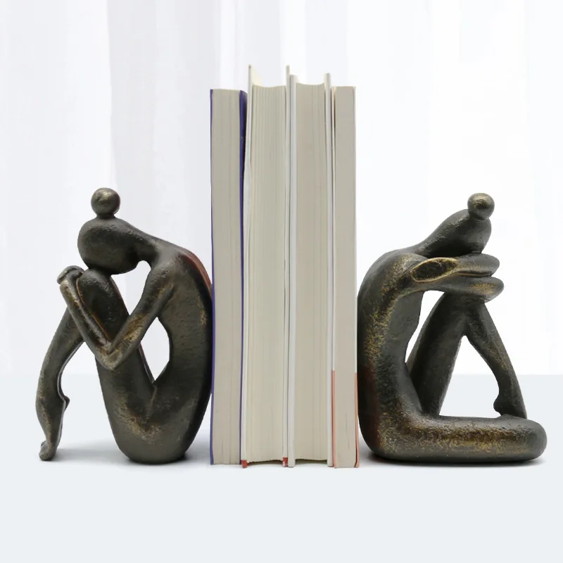 Thinking Statue Bookend Resin Sculpture for Study Desk & Entryway Decor Handmade Home Decor Gift Sculpture Bookend Shelf Decor