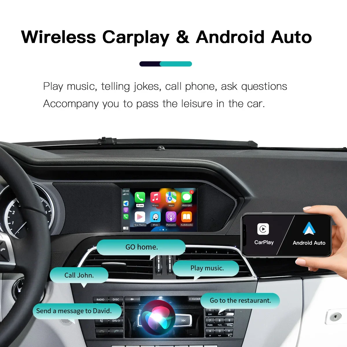 AUTOABC ワイヤレス CarPlay メルセデスベンツ A B C E クラス GLA CLA GLK SLK CLS W204 NTG4.5/4.7 2011-2014 Android 自動ミラーリンク