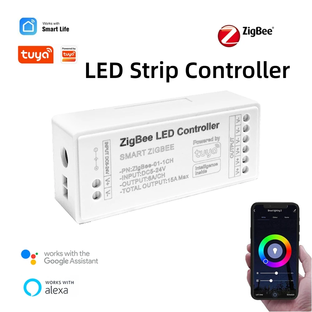 Tuya Zigbee RGB Controller 15A 12V 180W Smart Life Gateway Hub Alexa Google 3CH COB RGB Dimmer LED Strip Light ZigBee Controller