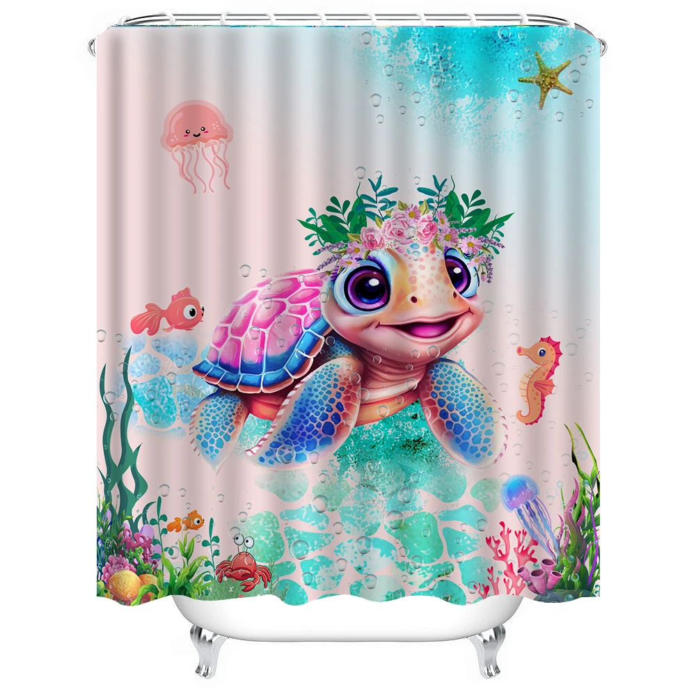 1pc Garland Turtle Shower Curtain Bathroom Partition Decorative Curtain Machine Washable Turtle Print Window Privacy Curtain