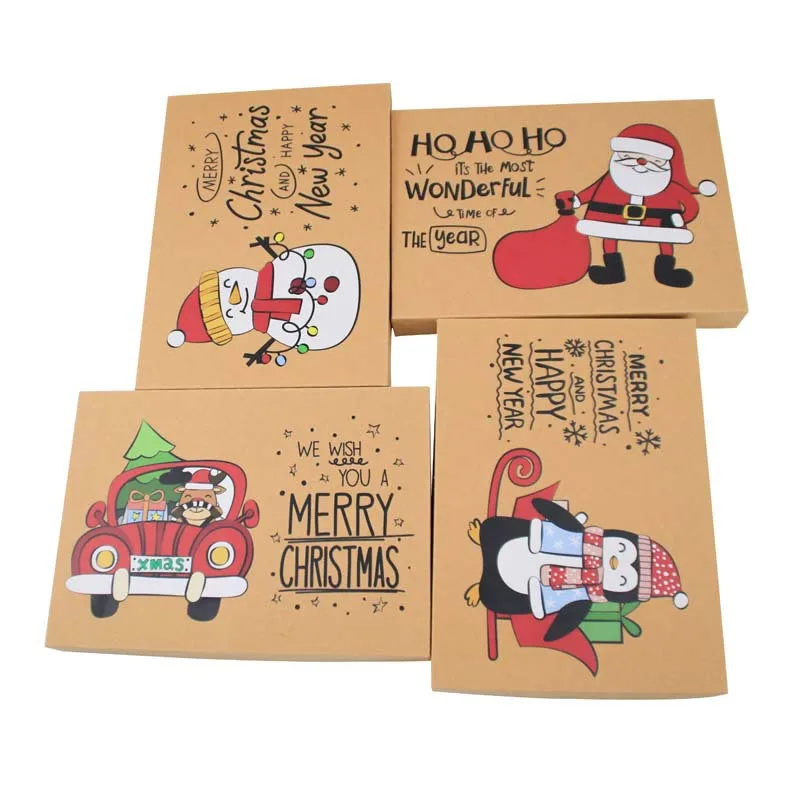 10PCS Kraft Paper Various Size Christmas Gift Box Cookies Candy Bags Packaging Box Xmas Noel Navidad Natal New Year Party Favors