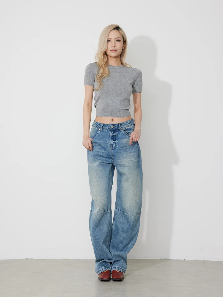 

Джинсы RUGOSAM с высокой талией, винтажная серия Cone, новинка ранней весны, RB0623, женские джинсовые брюки Personali