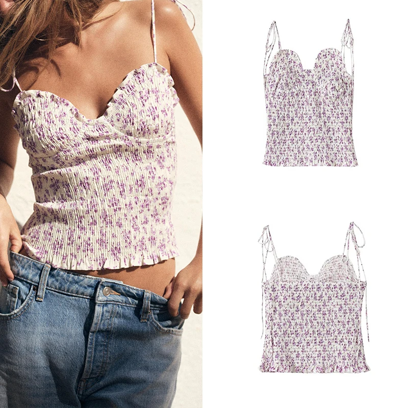 

Модный женский укороченный топ с цветочным принтом из полиэстера, летняя новинка 2025 года