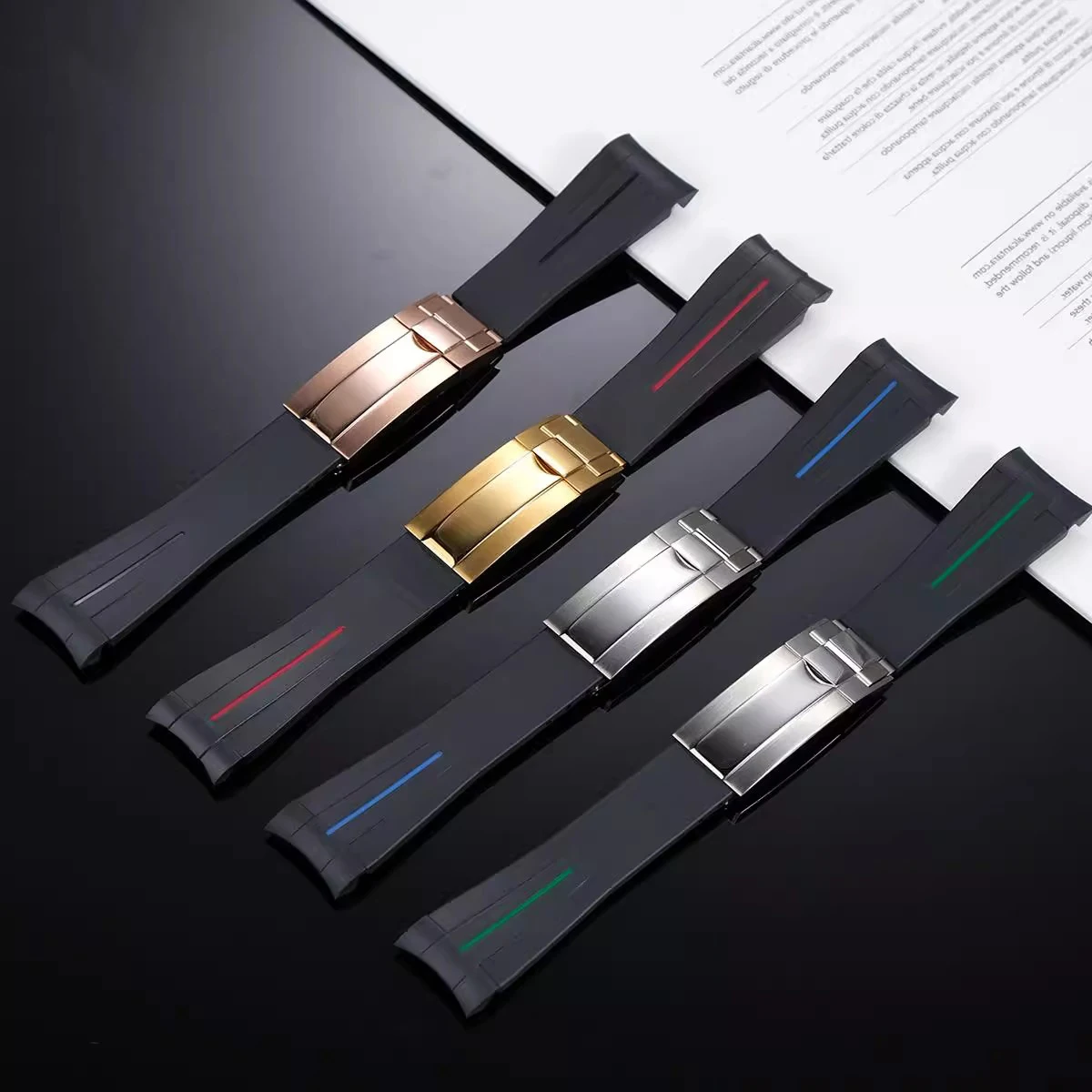Silicone rubber watch strap 20mm black green blue white brown watchband Mineral watch lens calendar window For Rolex submariner