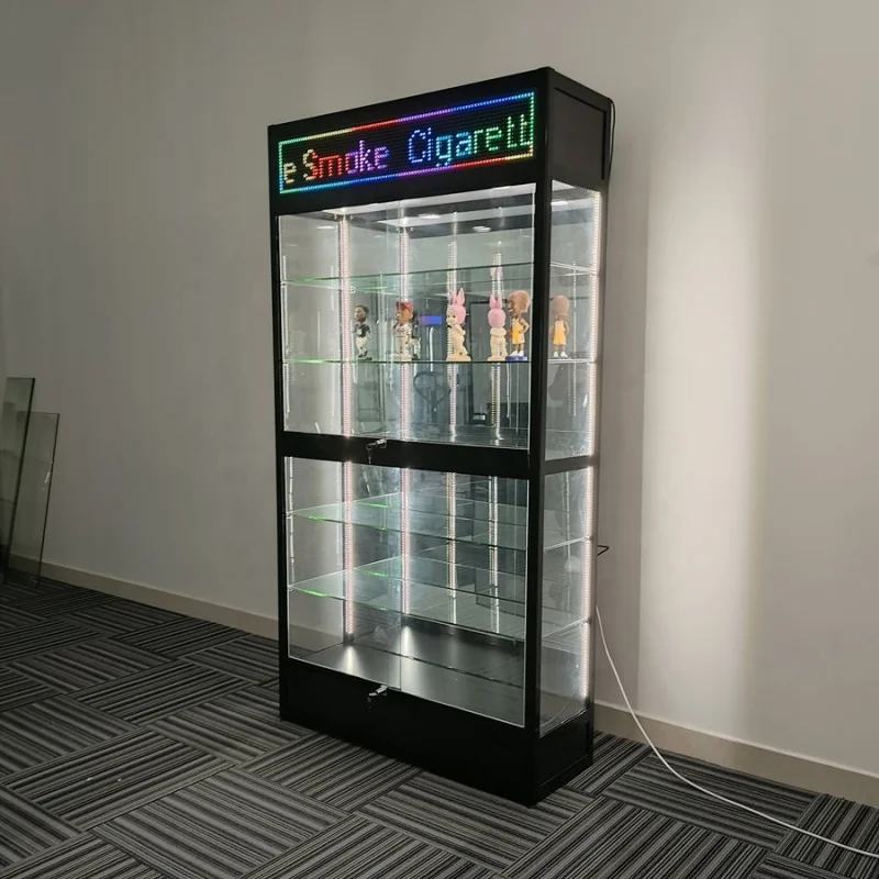 

custom.Retail Glass Display Lockable Store Display Showcase Adjustable Shelves Retail Store Display Cabinet with LED Screen