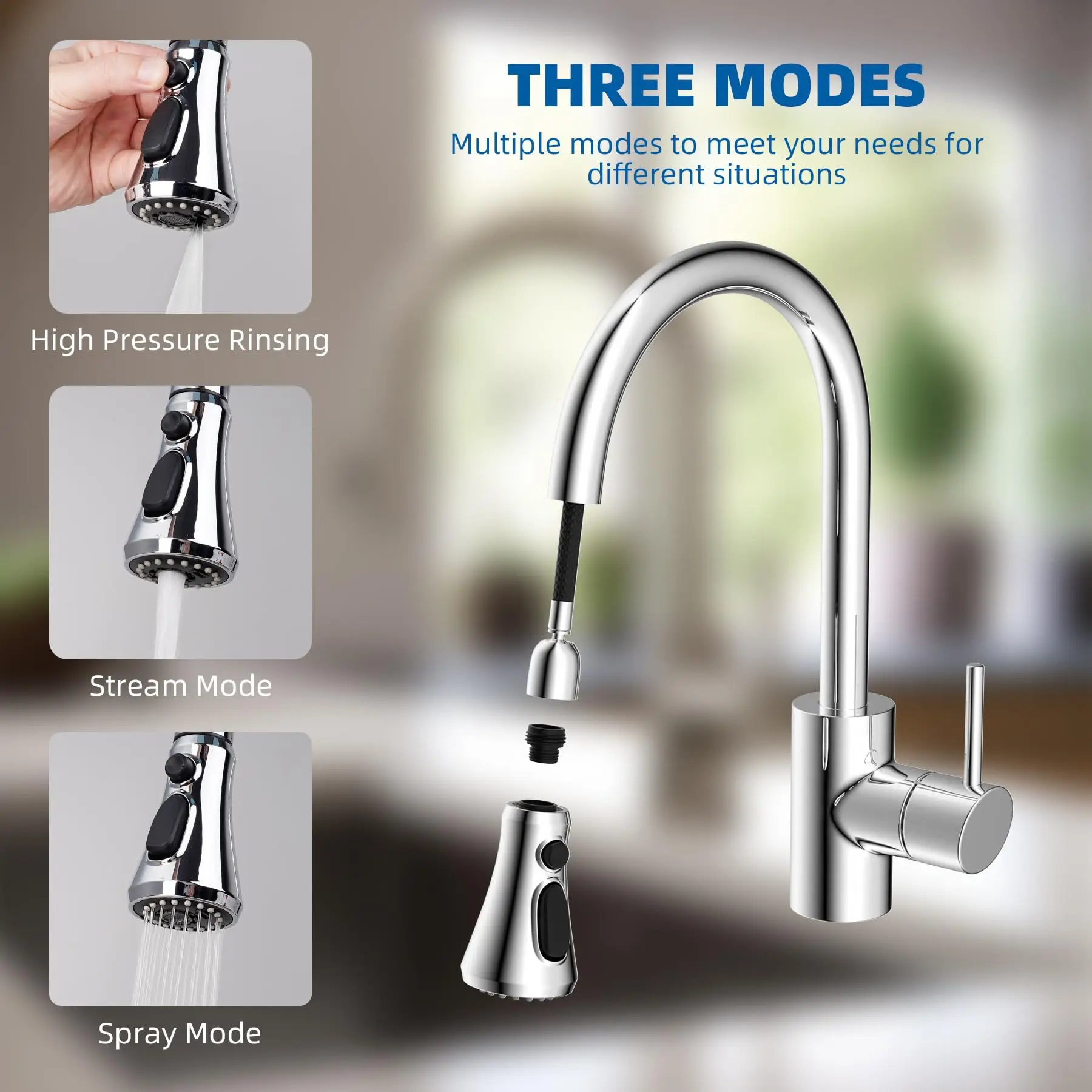 The Push-down Nozzle of The Kitchen Faucet Is Compatible with Various Faucet Products