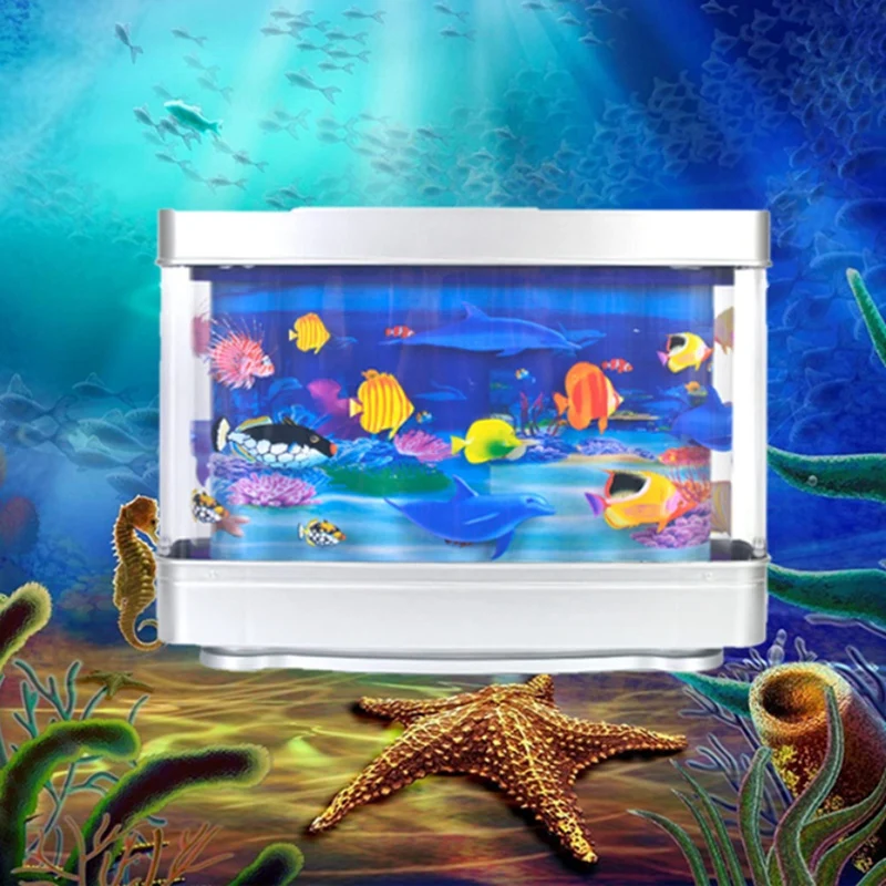 Artificial Tropical Fish Tank Lamp Aquarium Night Light Virtual Ocean Dynamic LED Table Lamp Room Decoration Gift EUplug