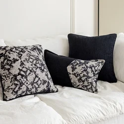 French Retro Jacquard Cushion Cover Geometric Texture Cotton Linen Pillow Cover Home Decor Black Light Luxury Pillowcase