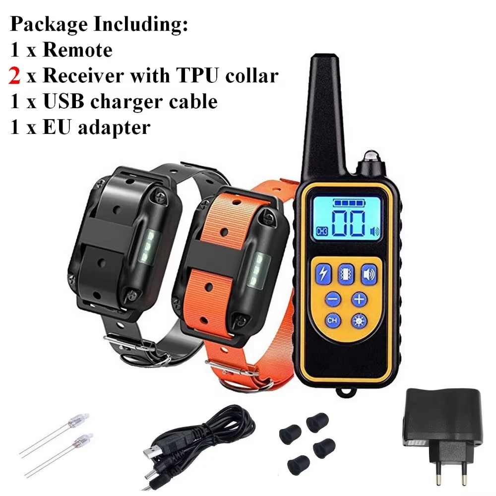 

Rechargeable remote control electric dog training collar with adjustable electric shock, vibration, sound, and light mode traini