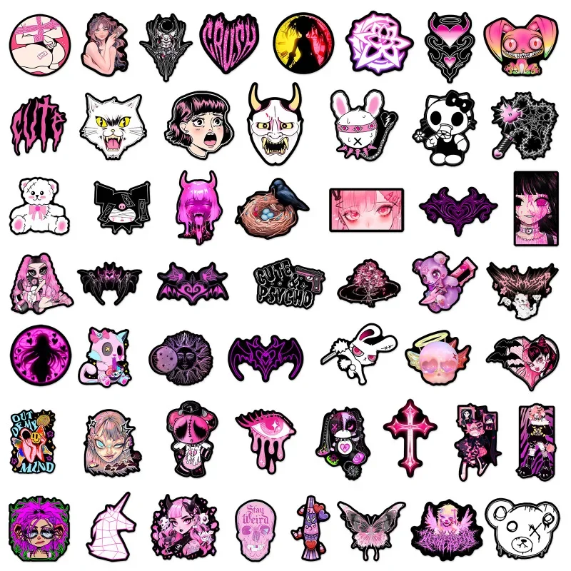 10/25/50Pcs Cartoon Punk Girl Pink and Black Horror Doll Stickers Cool Graffiti Waterproof Sticker