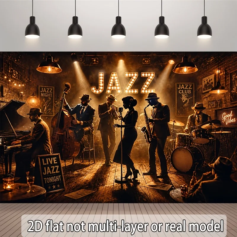 Vintage Jazz Band Silhouette Music Club Stage 2D Flat Tapestry Backdrop For Man Cave Decor Retro Musician Wall Hanging Art
