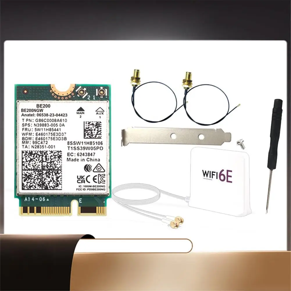 

BE200 BE200NGW WIFI 7 Wifi Card+12Dbi Antenna Kit BT5.4 802.11AX Tri-Band M.2 NGFF Wireless Network Adapter For Win10/11 1 Set-X