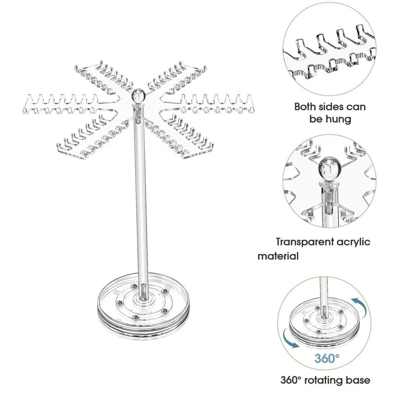 منظم قلادة من الأكريليك ، حامل حامل حامل شفاف ، شماعات شجرة لعرض المجوهرات ، رف مزود بـ 84 خطافًا