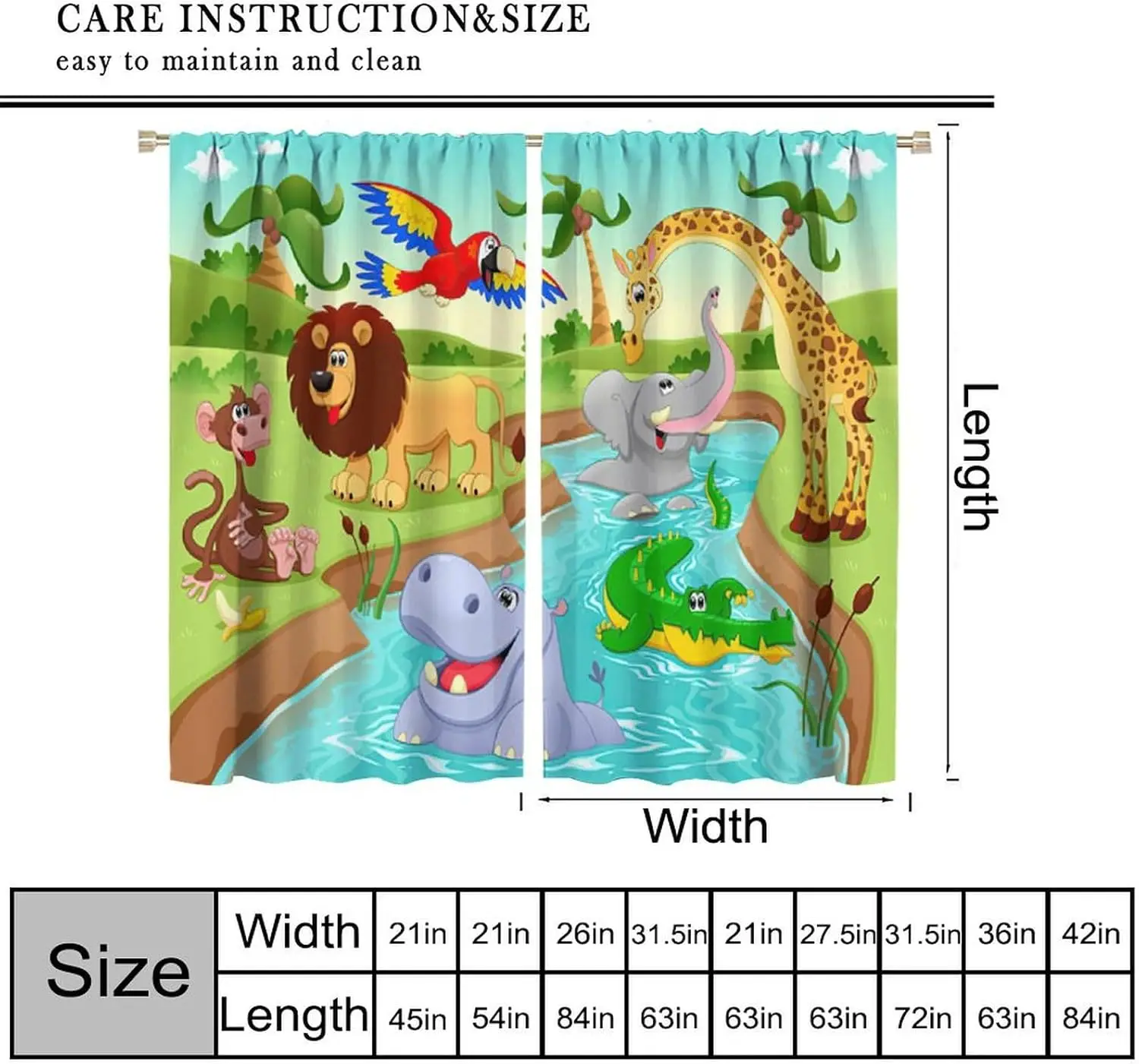 Kids Cartoon Animals Blackout Curtains, Cute Lions Giraffe Window Drapes, for Children Boys Girls Bedroom Living Room 2 Panels
