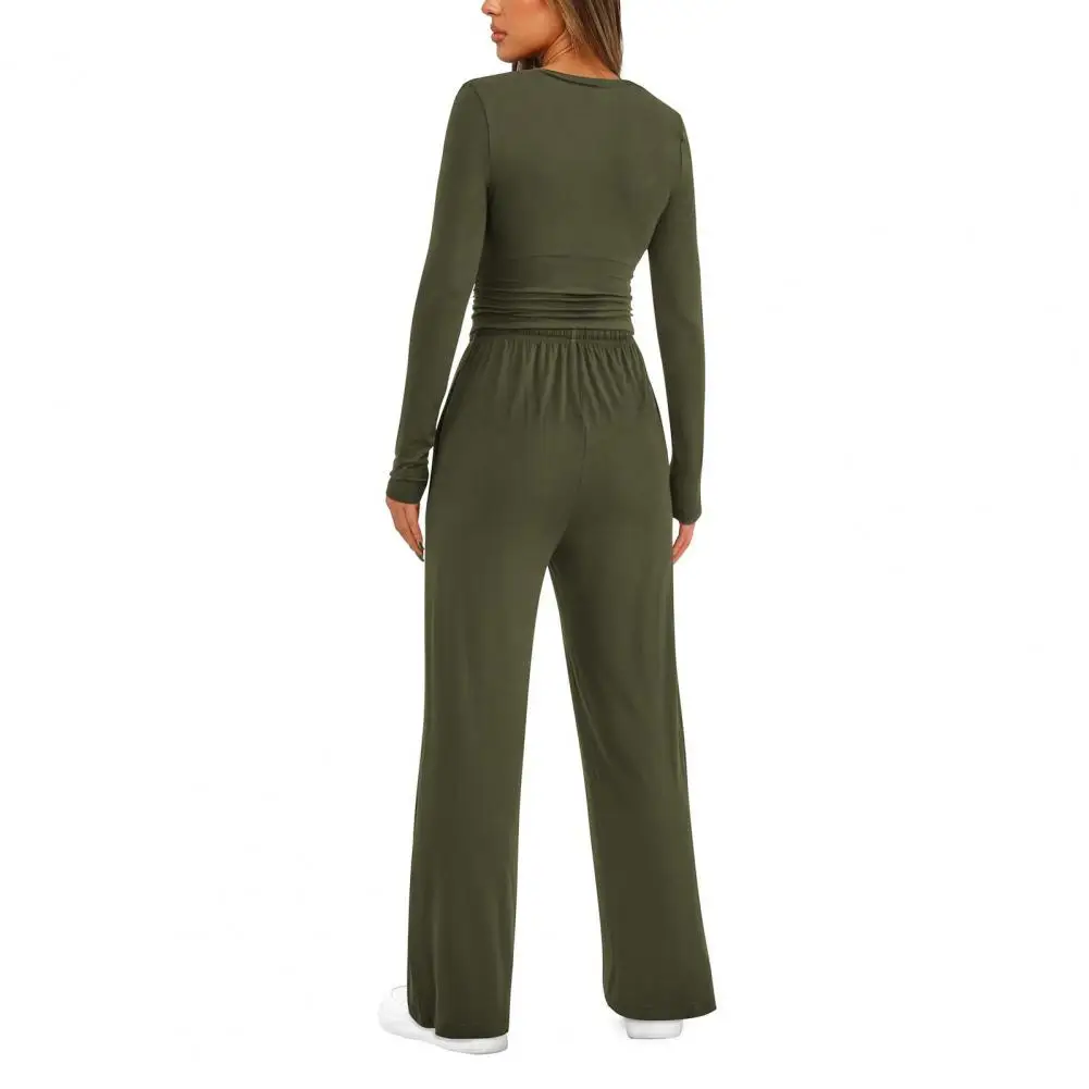 Lounge Sets Women’s Lounge 2-piece Set Crewneck Sweatshirt Elastic Waist Wide Leg Pants Solid Color Spring Fall Outfit Elastic