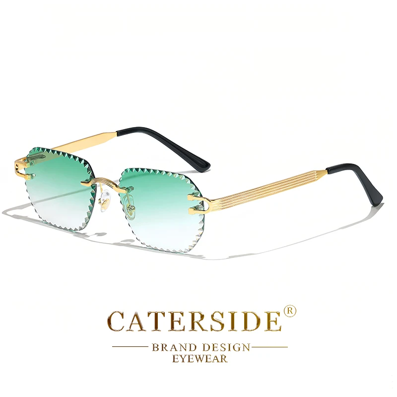 CATERSIDE Neue randlose Sonnenbrille für Herren, quadratisch, modisch, mit geschliffenen Gläsern, Markendesign, Sonnenbrille für Damen, Party, Festival, Brillengeschenk – Detail 20