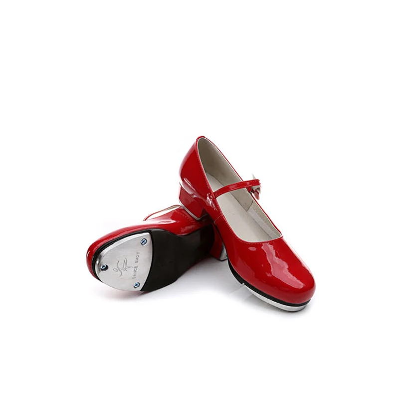 Children Tap Dance Shoes Girls Adult Sports Shoes Imitation Leather Aluminum Sheet Bow Tie Step Dance Shoes For Child