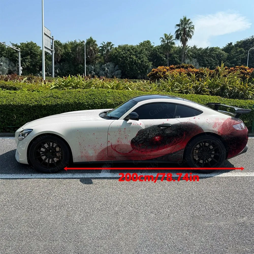 2pcs Black Snake in Blood Mist Car Side Wraps, Self-Adhesive PVC Waterproof & Scratch-Resistant Stickers, Car Accessory Gift