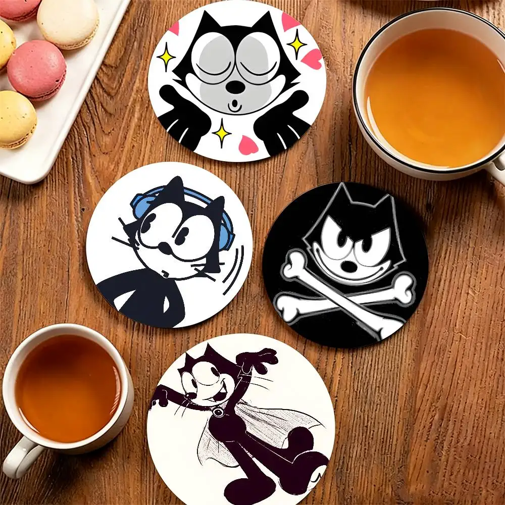 F-Felix the Cat Wooden Cup Mat Cappuccino Vodka Juice Water Coaster for Flower Shop