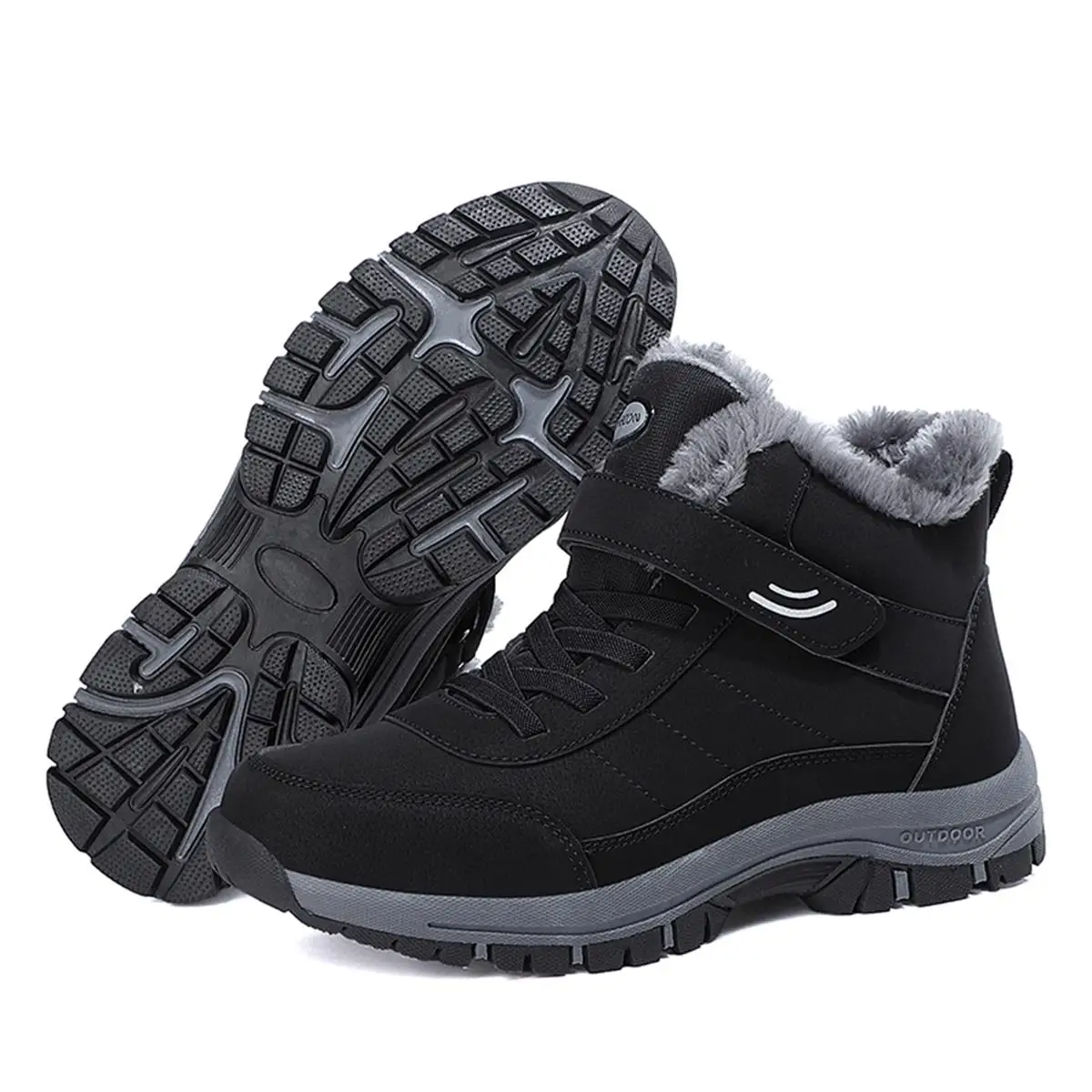 Unisex Winter Outdoor Sports Climbing Boots High-Top Warmth-Keeping Waterproof Hiking Boots for Couples with Fleece Lining