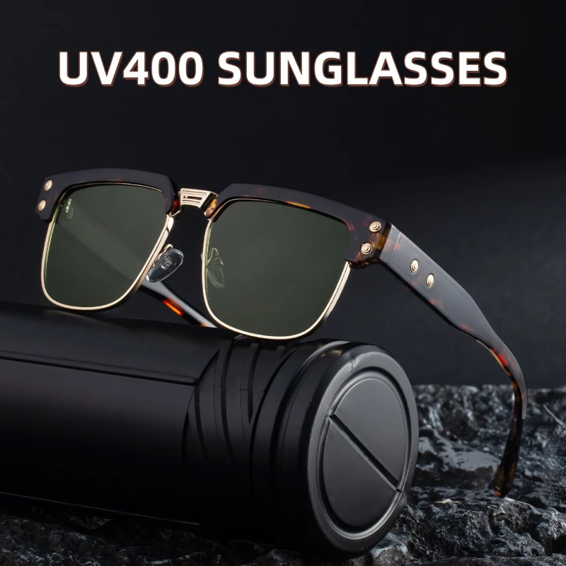 

New Fashion Box Sunglasses Men's Retro Personalized High-end Outdoor Sunscreen Glasses Essential Eye Protection for Driving