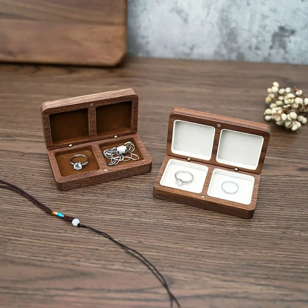 

Wooden Jewelry Storage Box Exquisite Portable Wedding Ring Box Soft Lining Convenient Earring Rings Storage Box Women