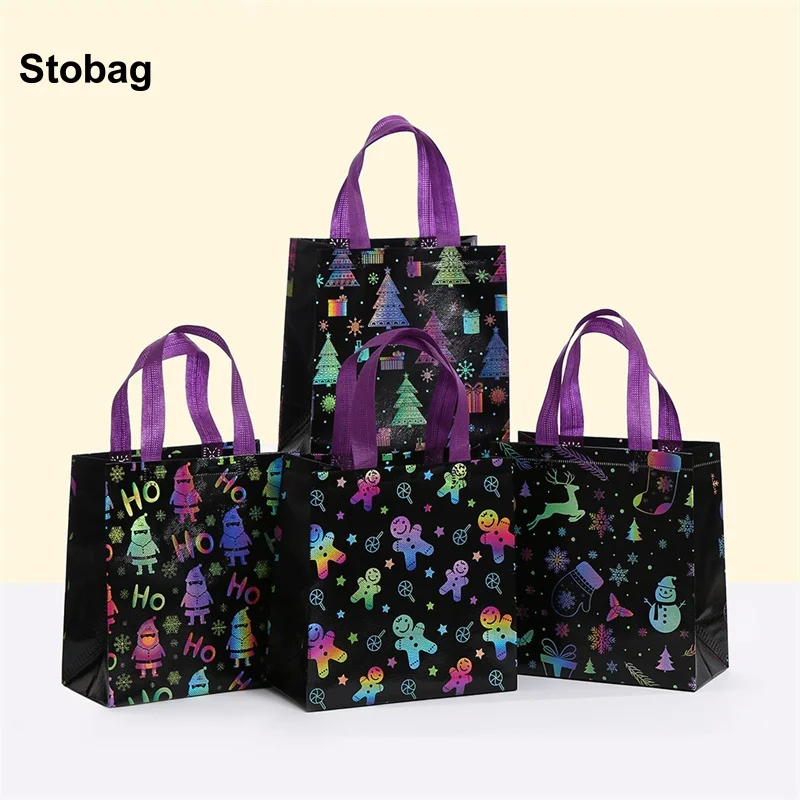 

StoBag 8/20pcs Merry Christmas Non-woven Gift Tote Bag Fabric Kids Package Waterproof for Candy Storage Reusable Pouch Party