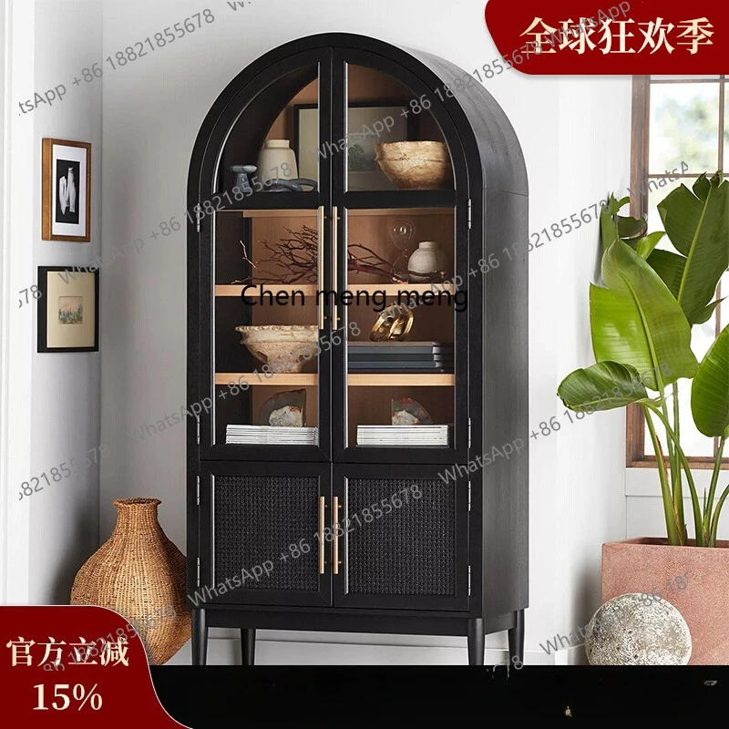 

American solid wood bookcase integrated wall bookcase with glass door locker living room home dust display cabinet