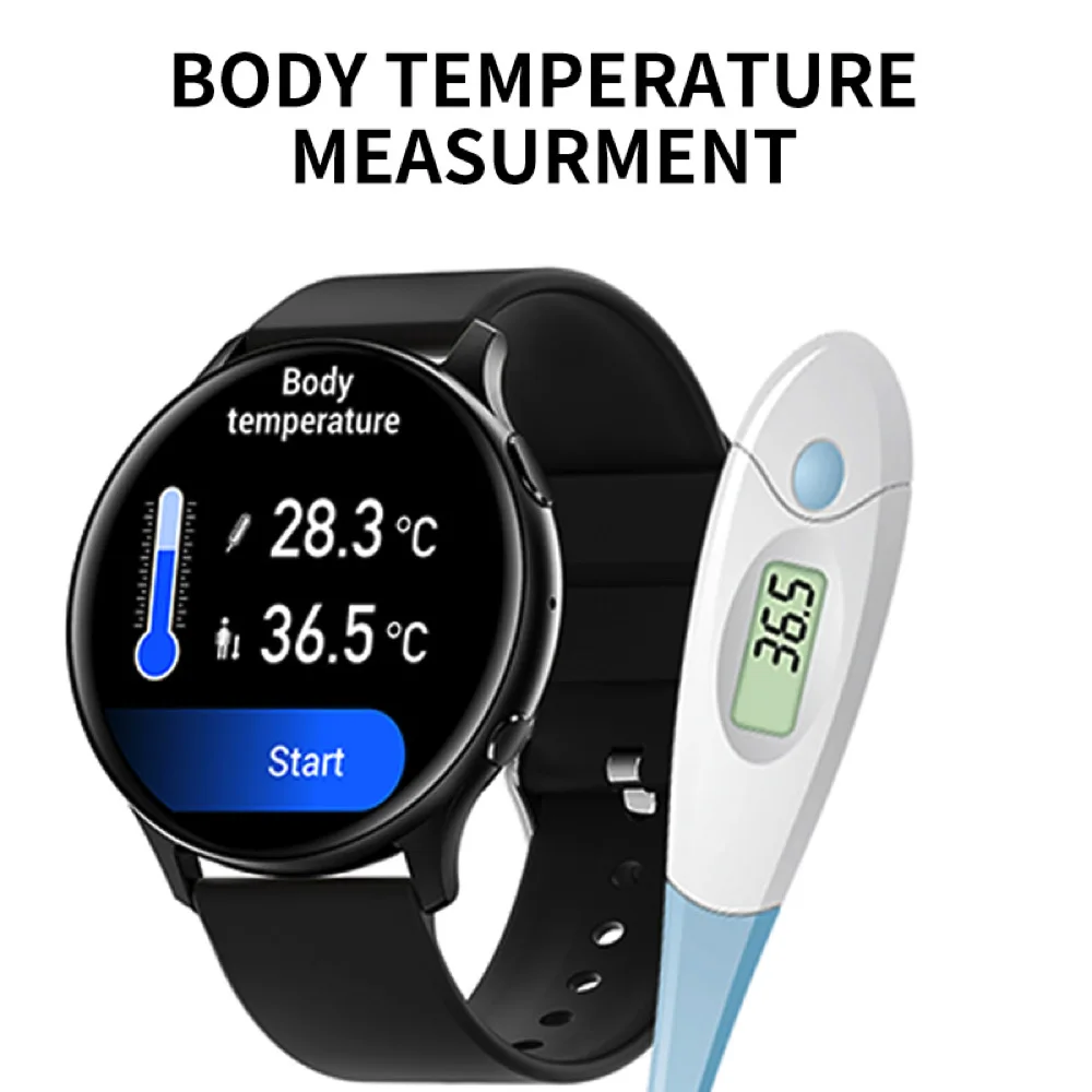 Reloj inteligente para hombres y mujeres, reloj inteligente con llamada de diente azul, asistente de voz, pulsera resistente al agua con frecuencia cardíaca y temperatura, pulsera deportiva de música