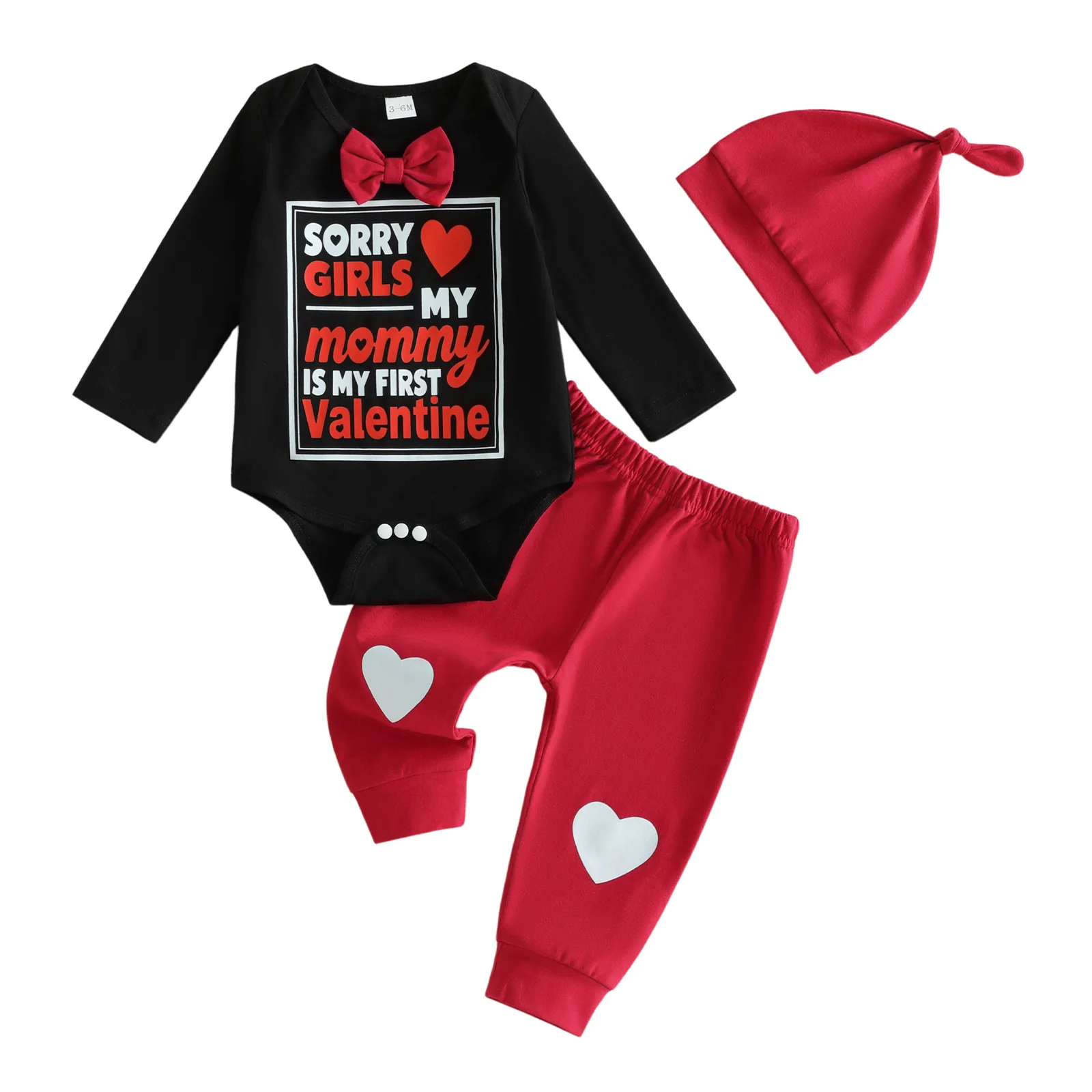 Baby Boy Valentine s Day Outfits Letter Print Romper Long Pants Hat Set