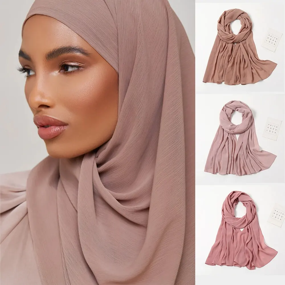 High Quantity Georgette Crepe Hijabs Crinkle Chiffon Scarf Women Muslim Headscarf Fashion Long Shawls Headband 180*70cm