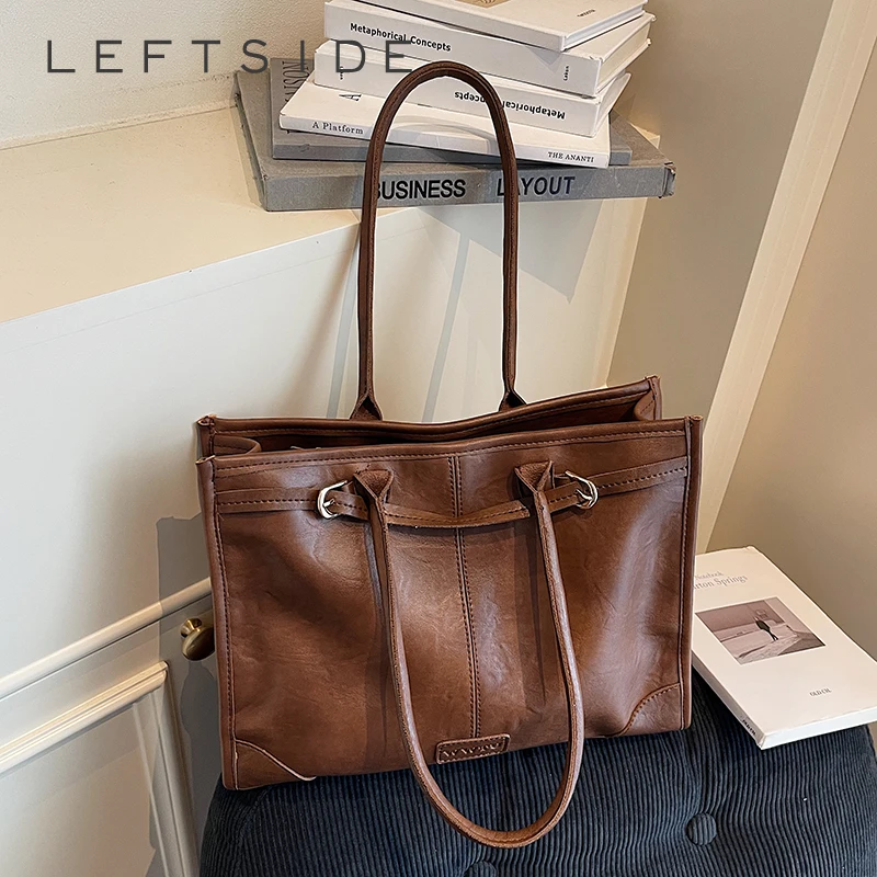 

LEFTSIDE Vintage PU Leather Solid Color Shoulder Bags for Women Tote Bag 2025 Winter Luxury Designer Trend Handbags and Purses