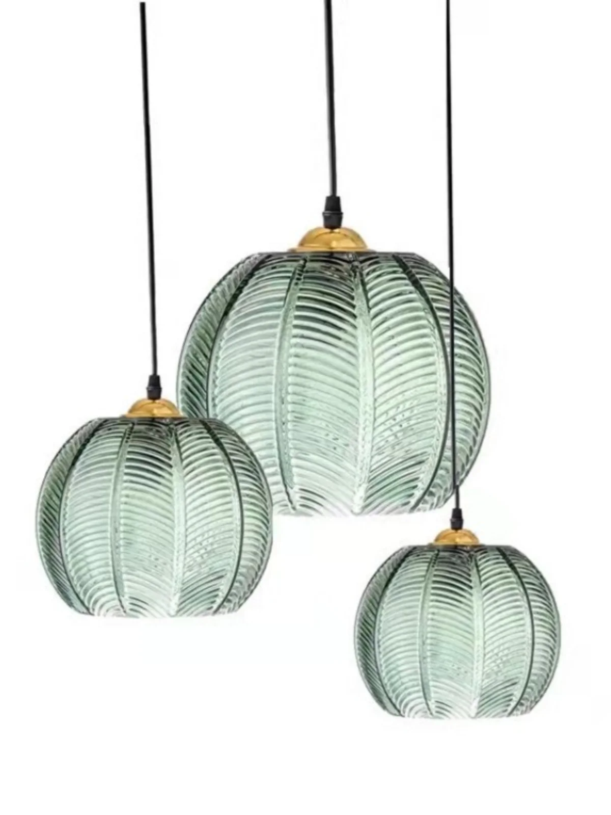 

Modern Dining Shop Dining-Room Lamp Creative Hotel Study Bedroom Light Designer Green Leaf Pattern Glass Chandelier