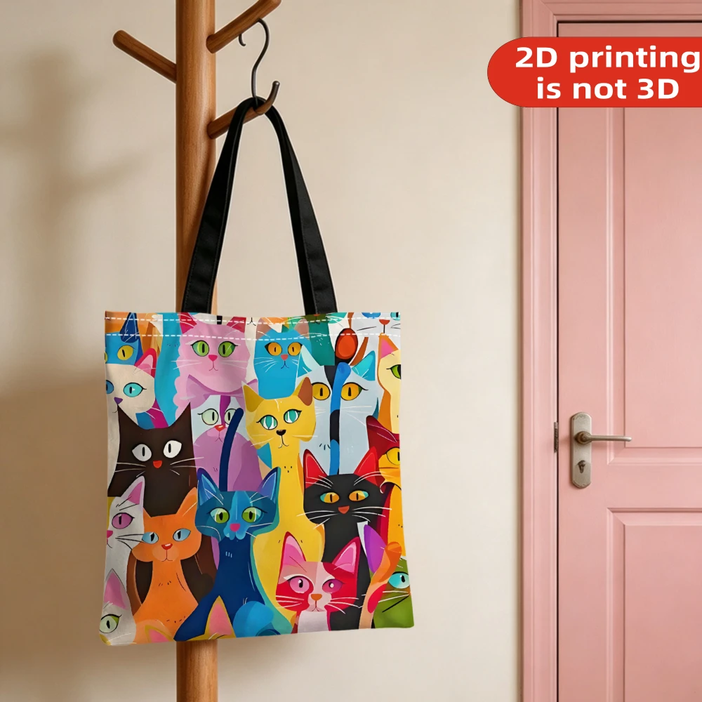 Colorful Kitten Printed Casual Handbag, Reusable Fashionable Backpack, Multifunctional Handbag, Printed Shopping Bag 40x40cm