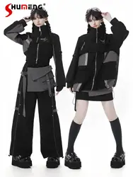 Japanese Punk Hot Girl Streetwear Safari Style Cardigan Jacket Coats Women's Autumn and Winter Loose Motorcycle Cargo Pants