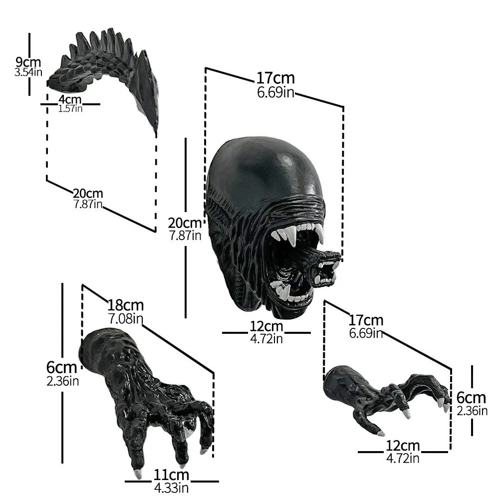 4pcs 2024 New Giant Xenomorph Head Xenomoprh Wall Art Alien Xenomoprh Xenomorph Mask Facehugger Mask Towel Rack Hooks