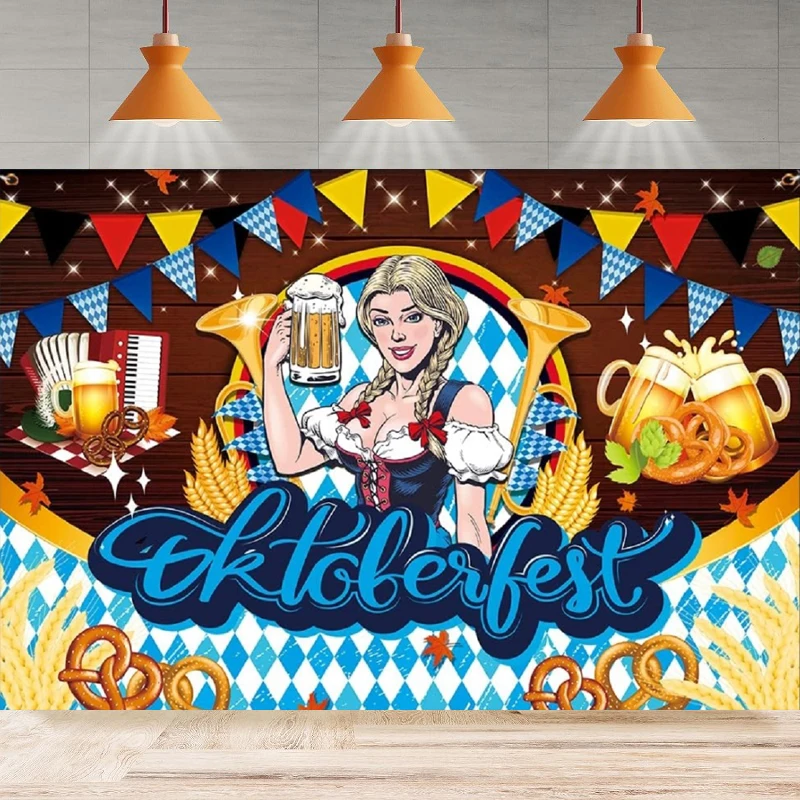 Photography Backdrop German Bavarian Oktoberfest Beautiful Woman Holding Beer Background Home Party Backdrop Wall Decor Banner