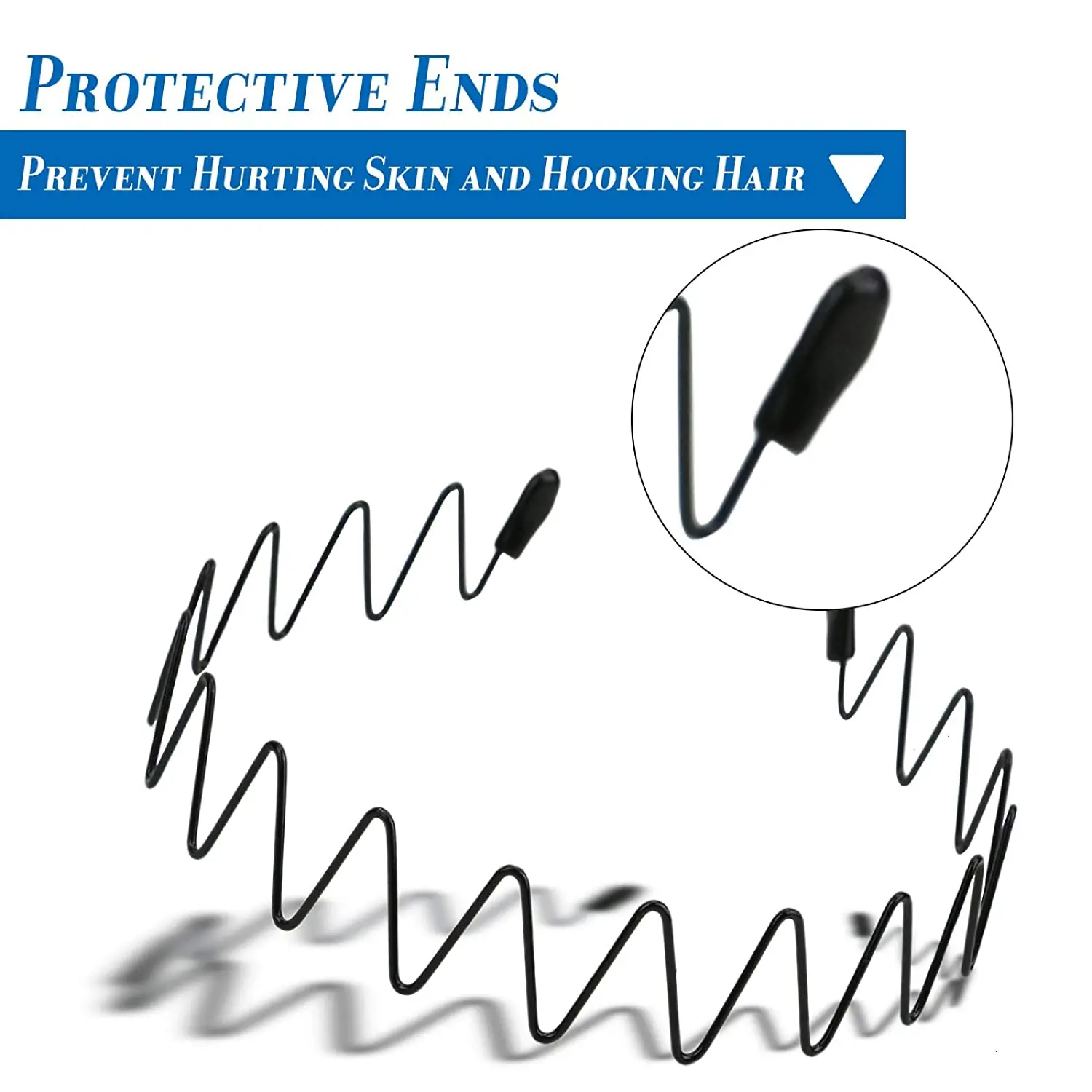 Unisex schwarze elastische rutschfeste einfache Metall-Stirnbänder für Männer und Frauen, gewelltes Haarband, Frühlings-Haarreifen, modische Haaraccessoires – Detail 4