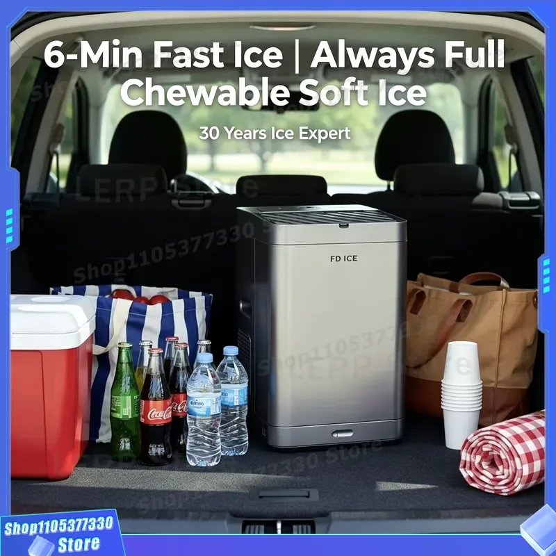 2026New Factory Sales Portable Ice Maker 6 Minutes Fast Ice Maker Portable Nugget Ice Machine Battery Powered DC 12V for