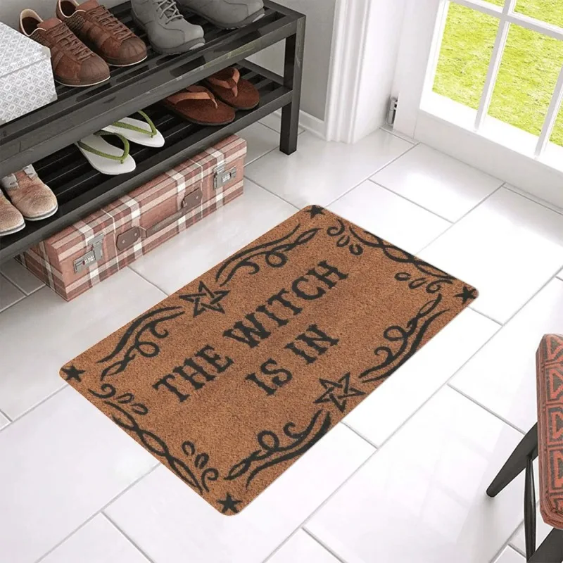 The Witch Is in Wiccan Scroll Doormat Metaphysical Magic Witcraft Halloween Themed Door Mat Rubber Backing Floor Mat Outdoor
