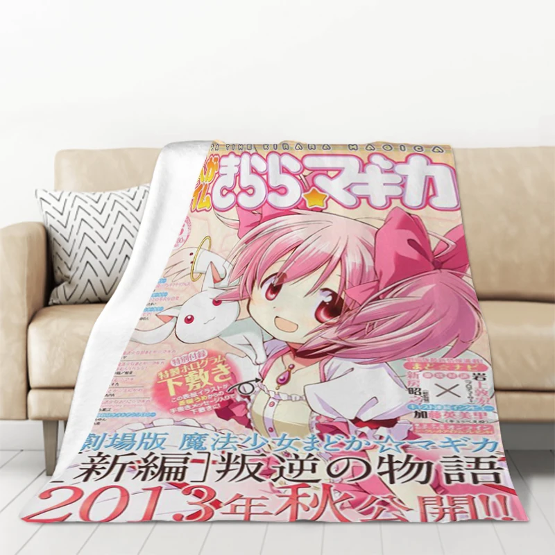 Anime Figure Puella Magi Madoka Magica Blankets for Decorative Sofa Throw Blanket Fluffy Microfiber Bedding Catnap King Lid Knee