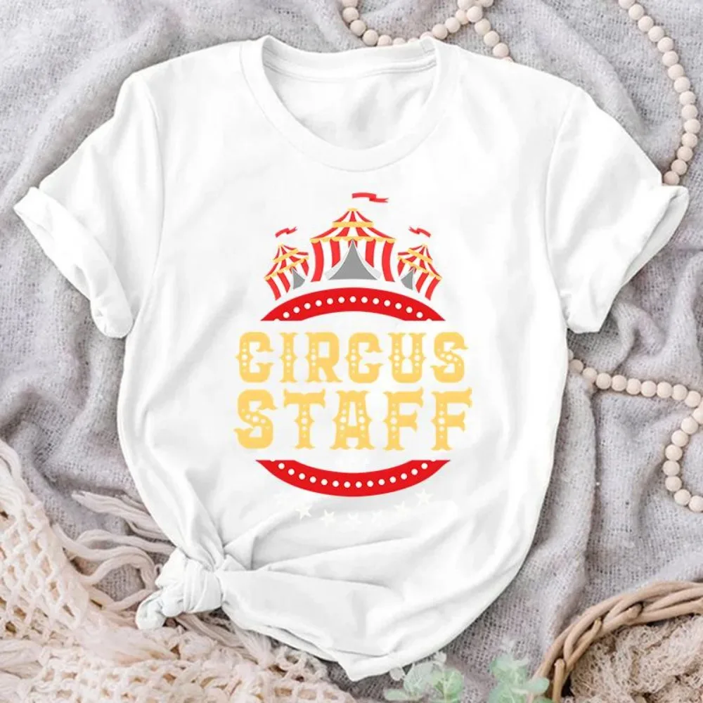 2026 Summer Circus Staff Print T Shirt Summer Casual Short Sleeve Tee Fashion Loose T Shirts Kawaii Clothes