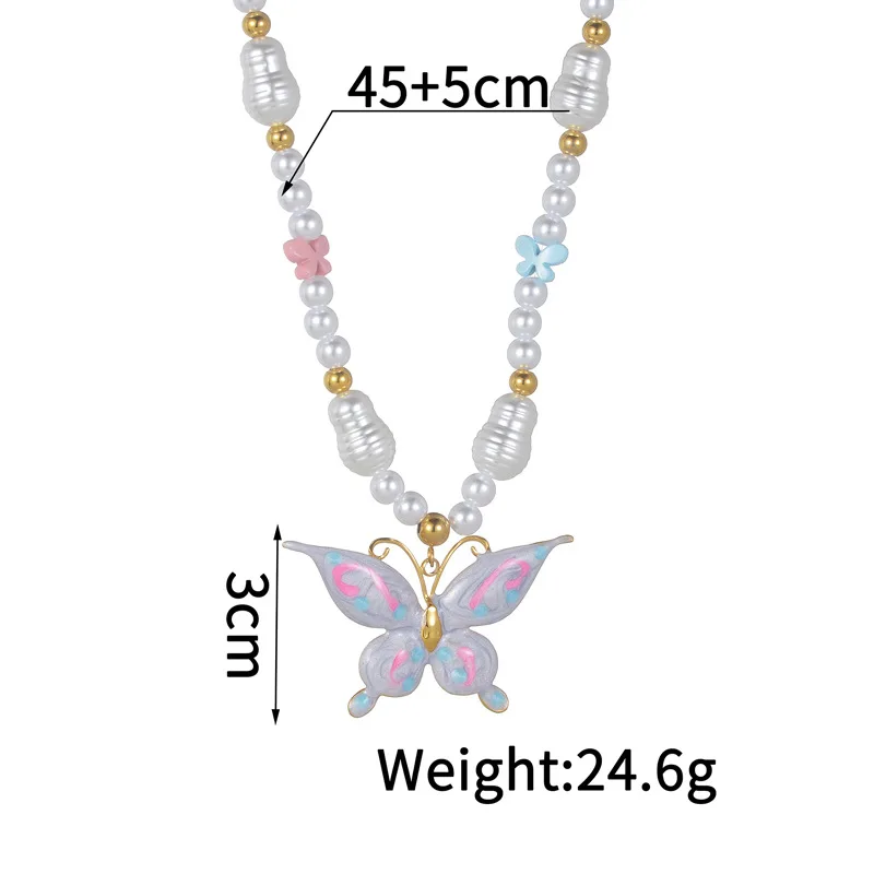 2025 New Bohemian Color Dripping Oil Butterfly Heart Pendant Pearl Necklace Spring Small Fresh Jewelry Gift