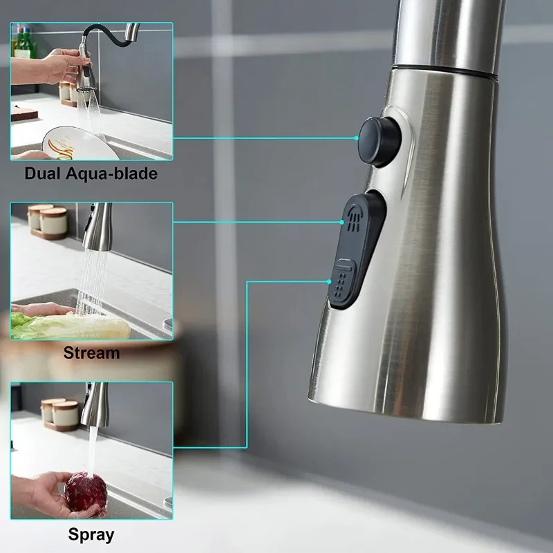 Dual Mode Kitchen Sink Faucet ABS Pull-Out Water Tap Water-Saving Shower Faucets Nozzle Adapter Sprinkler Splash-Proof Filter