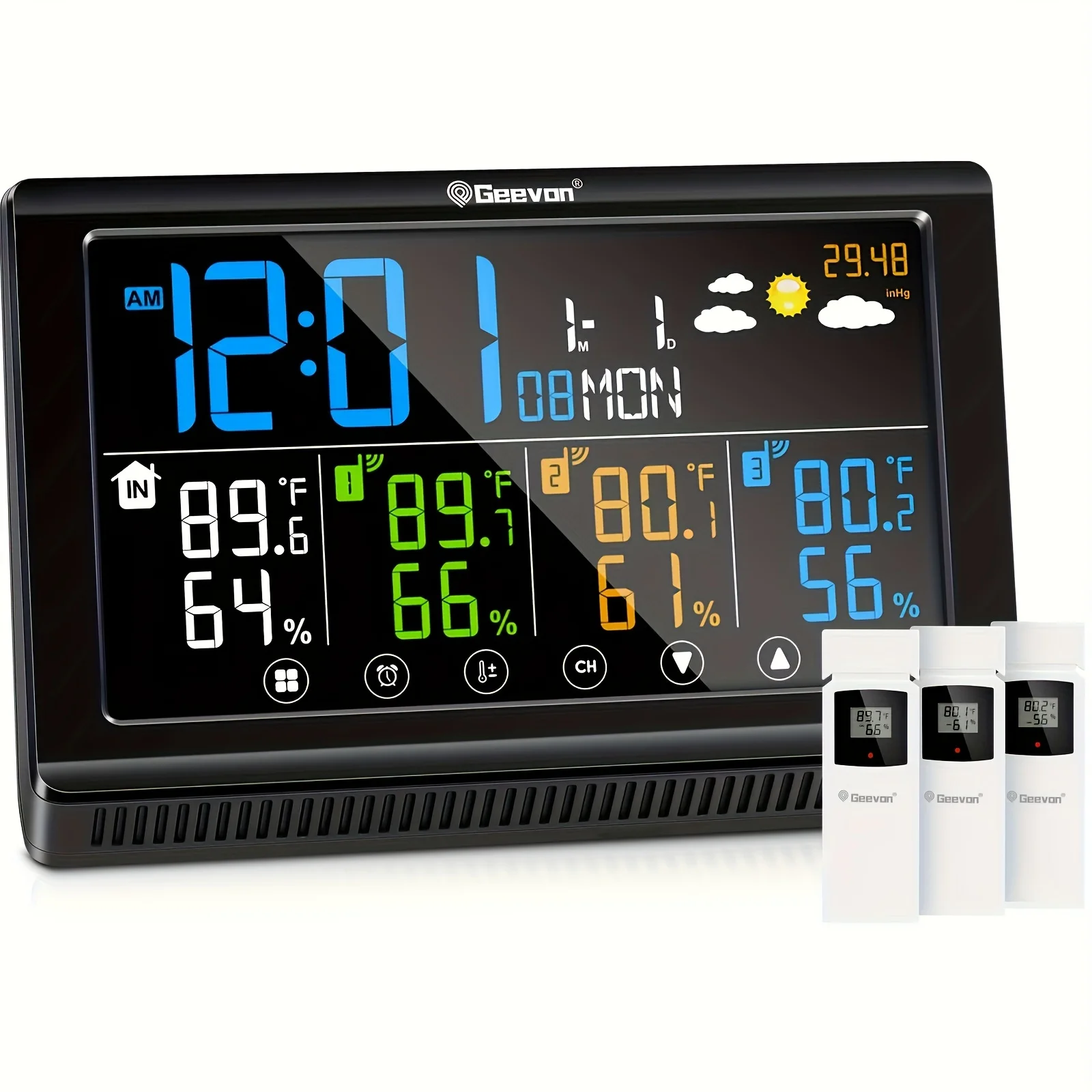 Geevon Weather Station Wireless Indoor Outdoor Thermometers With 3 Sensors, Color VA Display Digital Temperature Humidity