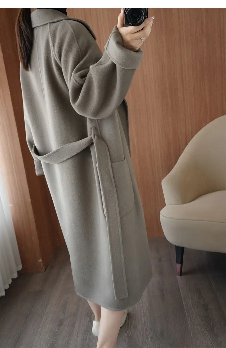 Korean Style Hepburn Style Wool Double-Sided Woolen Coat For Women, Medium To Long, High-End Slimming French Style Coat