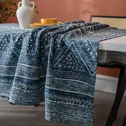 French Dustproof Decoration Dining Tablecloth Square Hemp Cloth Blue Print Table Cloth Home Kitchen Table Cover With Lace